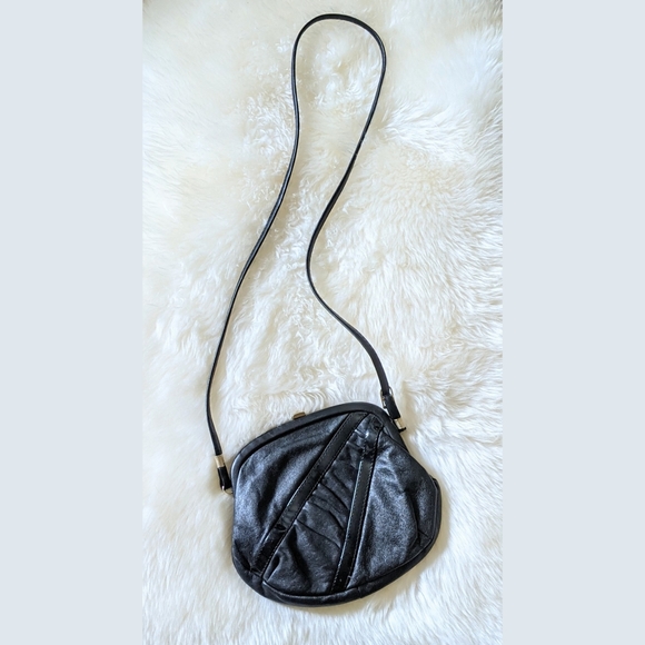 80's Vintage Black Geometric Leather Crossbody